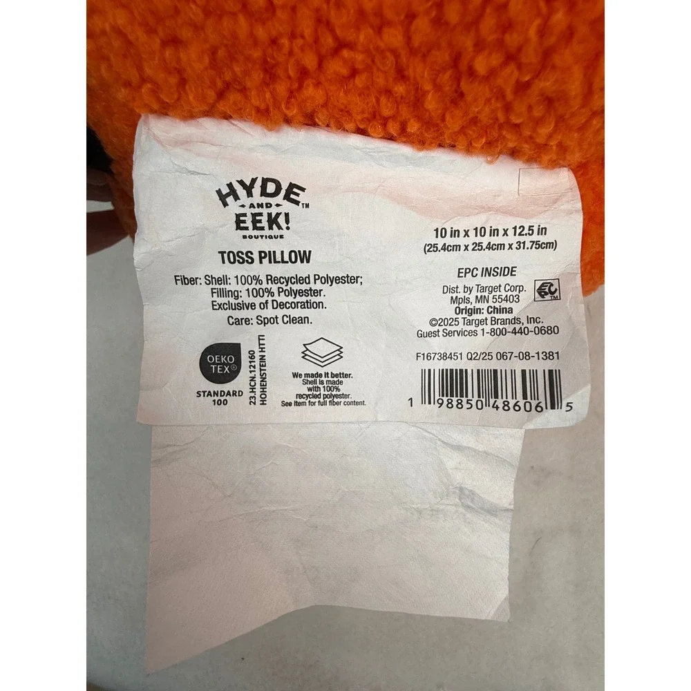 Target Hyde and Eek Toss Pillow 10x12.5 Orange Jack-O-Lantern Sherpa Plush 2025